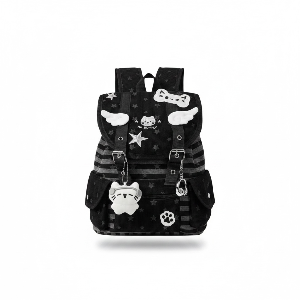 Y2K Harajuku Stripe & Star Canvas Backpack