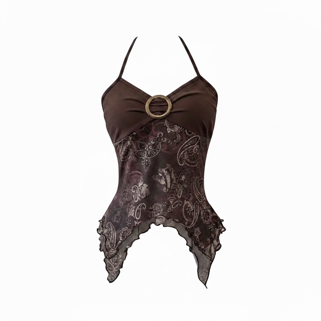 Paisley Print Ring-Detail Halter Top