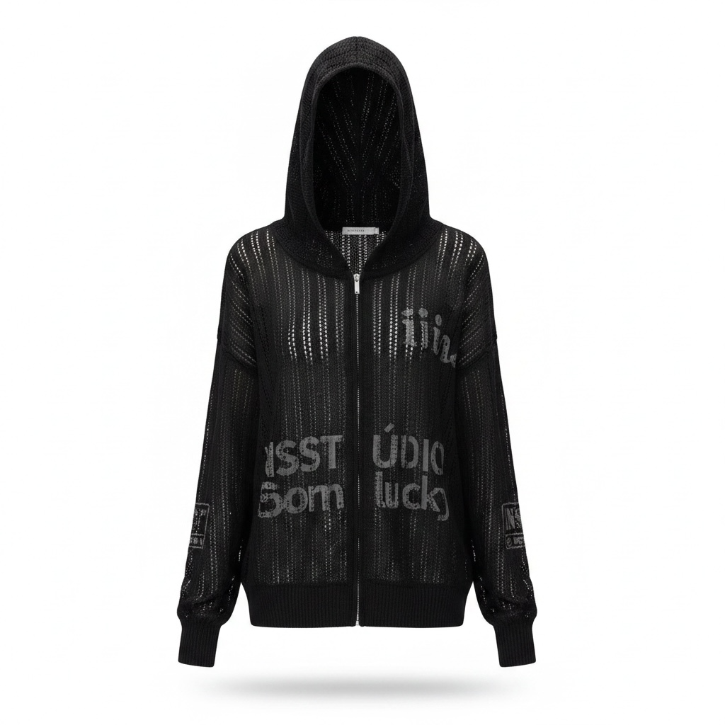 Open-Knit Mesh Zip Hoodie