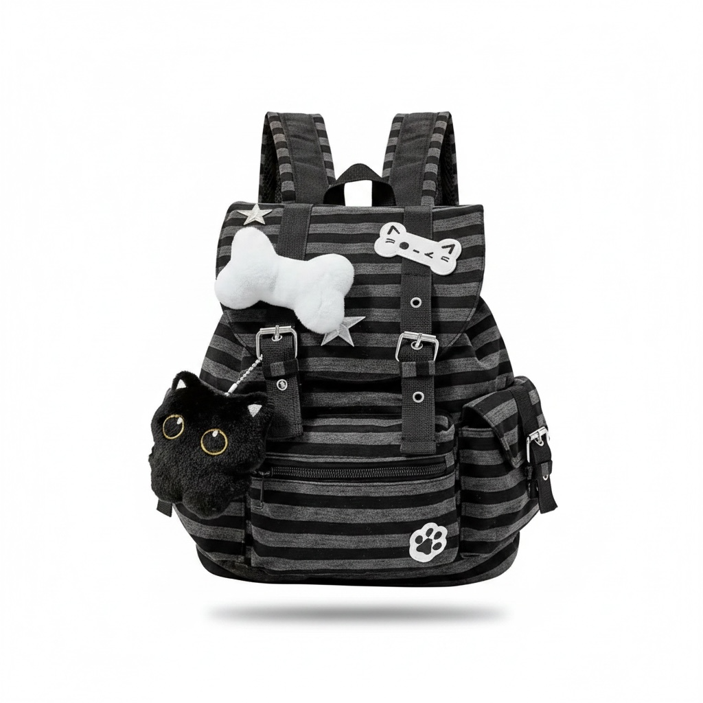 Y2K Harajuku Stripe & Star Canvas Backpack
