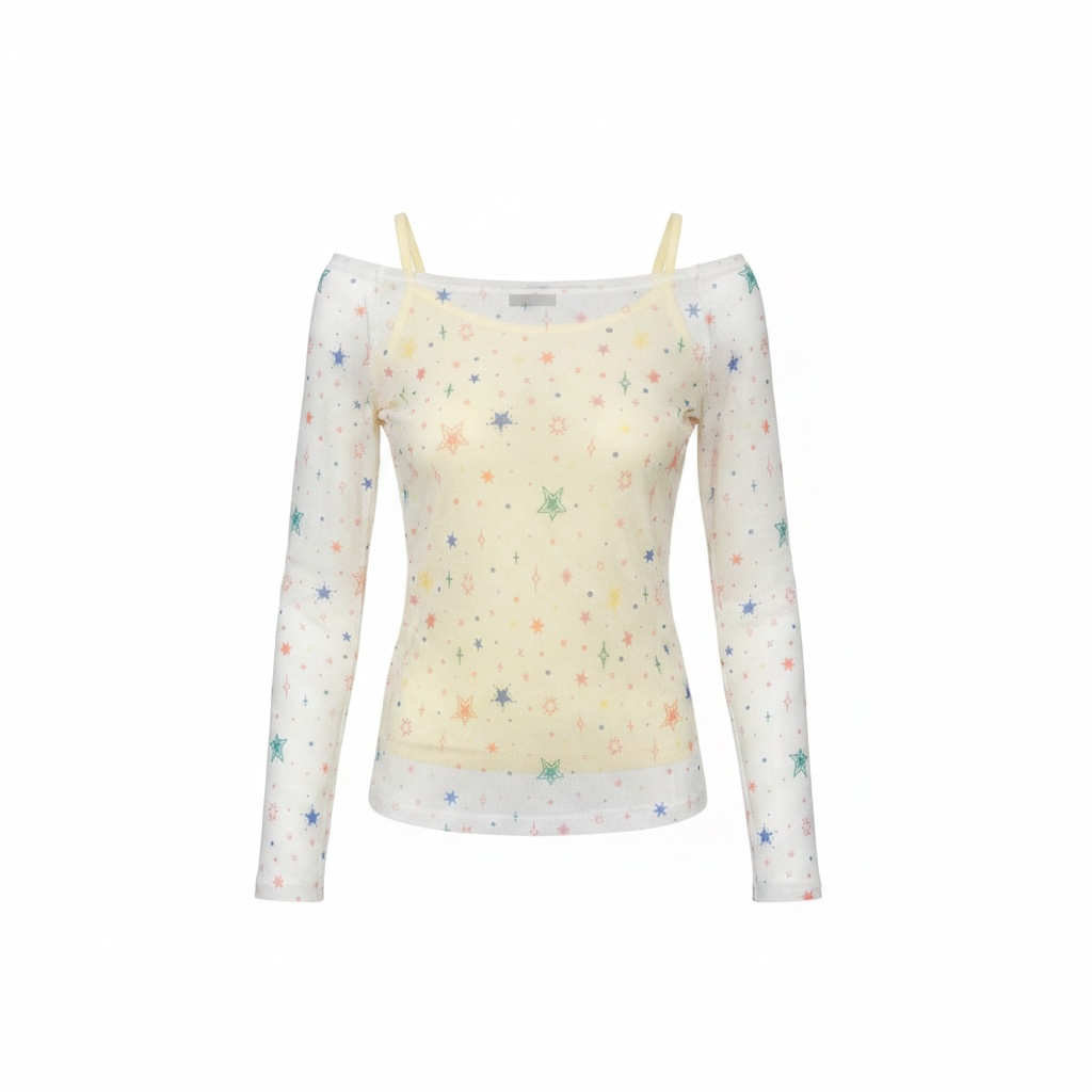 Off-shoulder mesh top