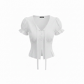 V-Neck Puff Sleeve Blouse