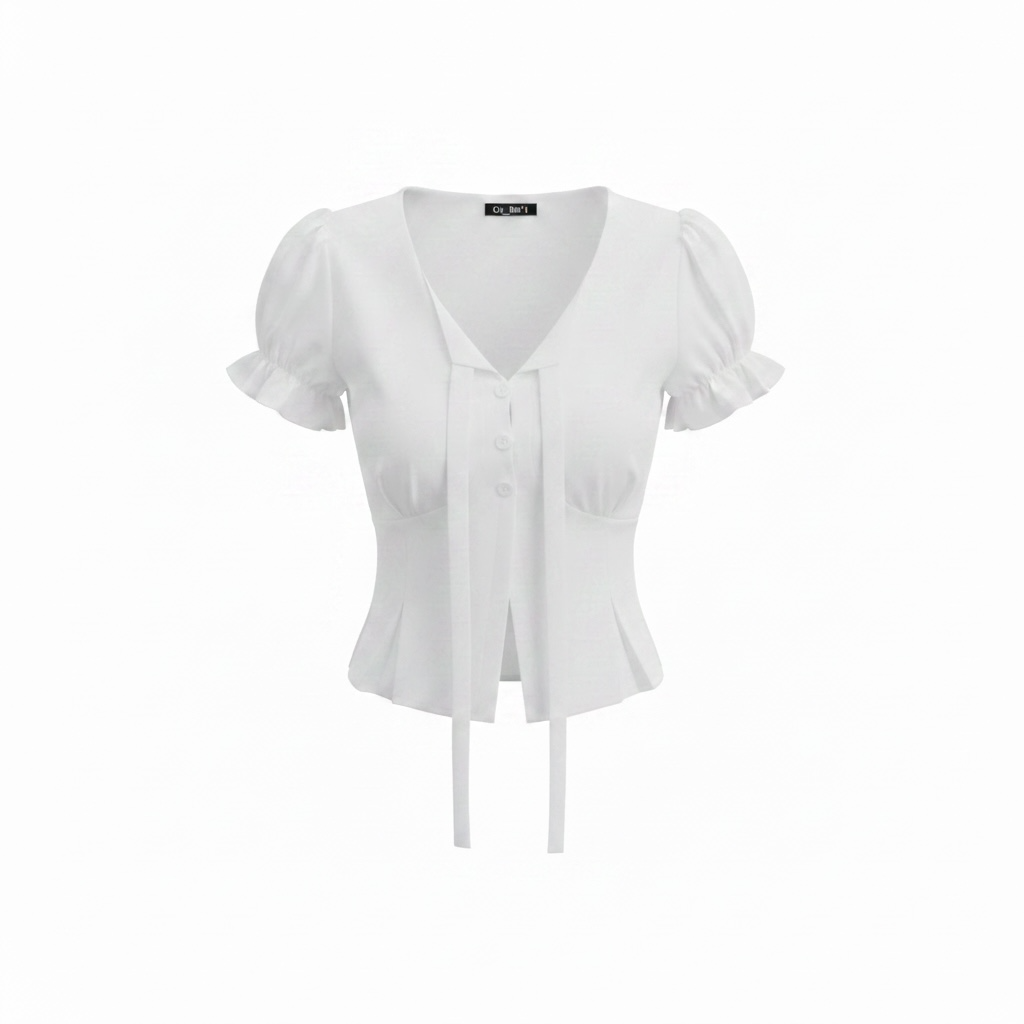 V-Neck Puff Sleeve Blouse