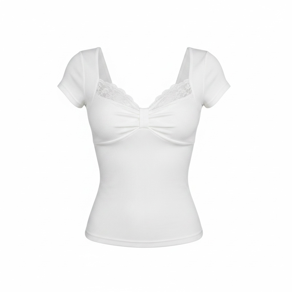 Lace Trim Ribbed Top